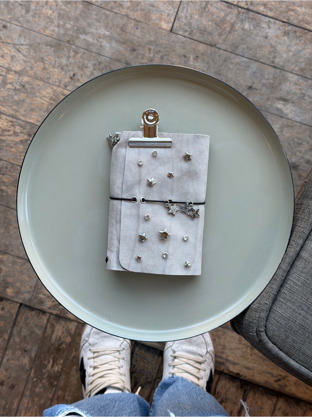 A6 Journal Star Charm Suede Journal Cover Wallet in Light Gray